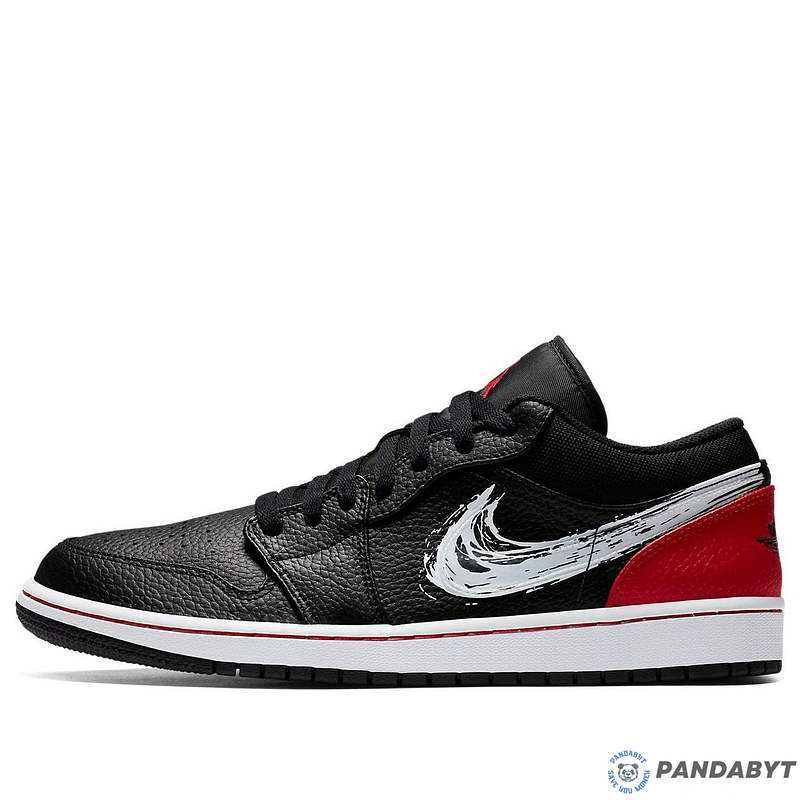 Pandabuy Air Jordan 1 Low 'Brushstroke Swoosh - Negro Rojo'