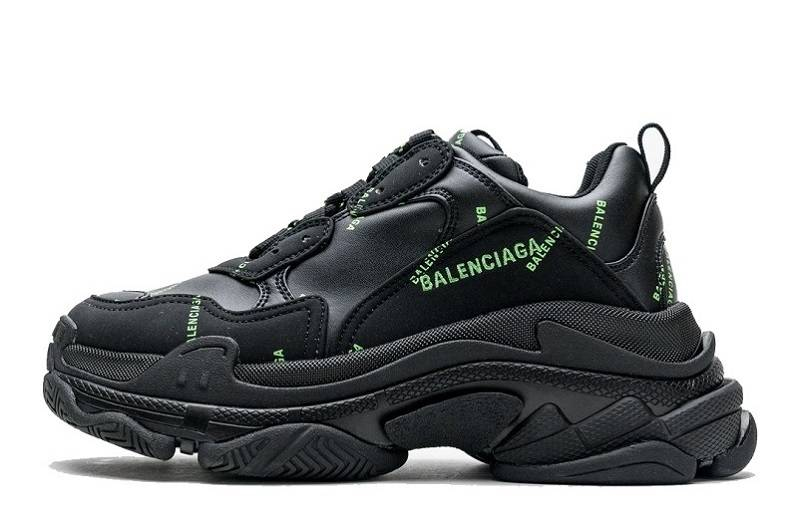 Balenciaga Triple S Allover-Logo „Schwarz Grün“